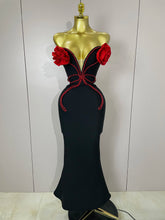 2025 New Arrival High Quality black Off Shoulder Red Flower Bandage Long Dress Women Elegant Fshion Celebrity Party Dress
